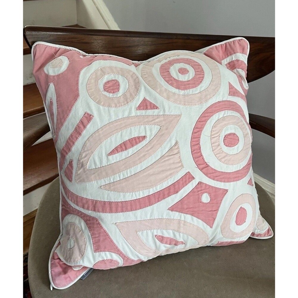 Serena & Lily Appliqué Pillow Pink Tribal Boho Coastal 19x19 Designer Cushion